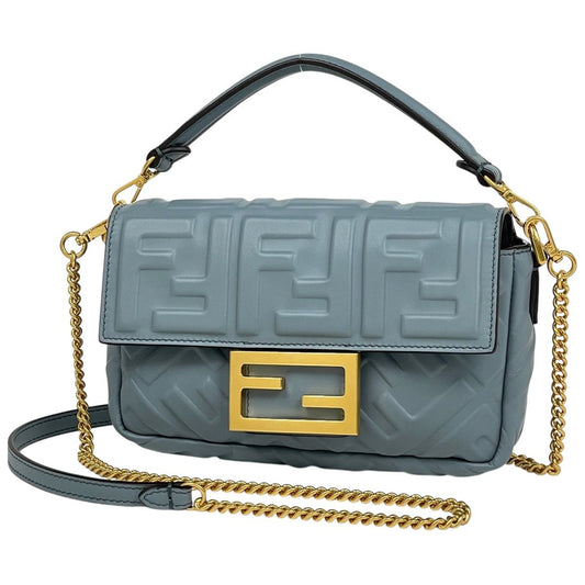 Fendi Baguette Mini 2-Way Shoulder Bag Leather Light Blue