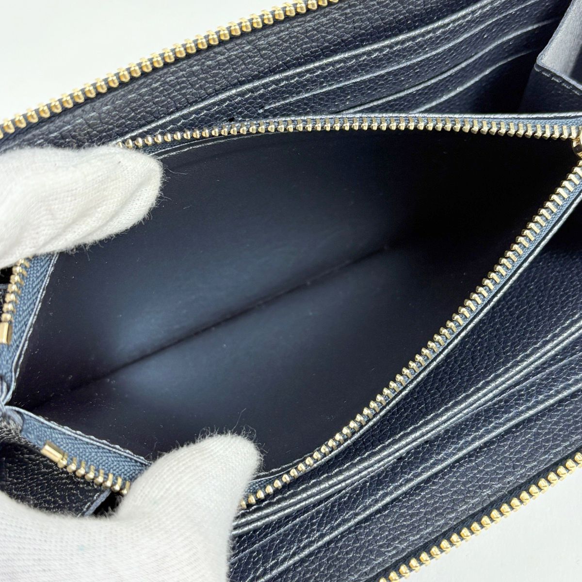 Louis Vuitton Zippy Wallet Zip Around Metallic Monogram Empreinte Navy Blue — view 5