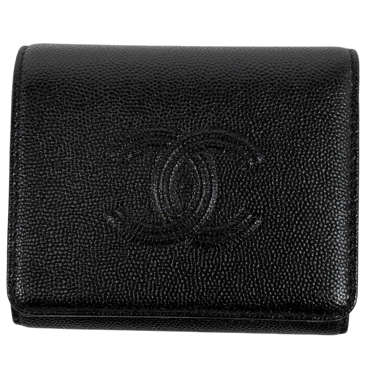 Chanel CC Logo Trifold Wallet Caviar Leather Black