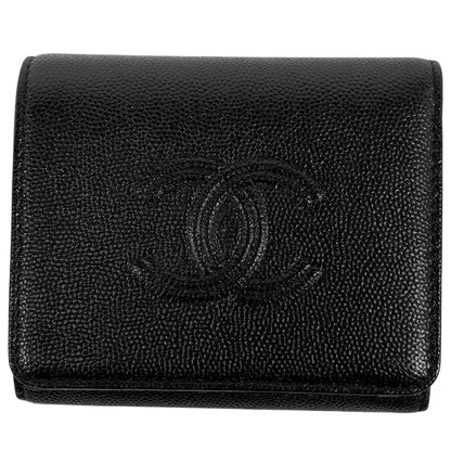 Chanel CC Logo Trifold Wallet Caviar Leather Black
