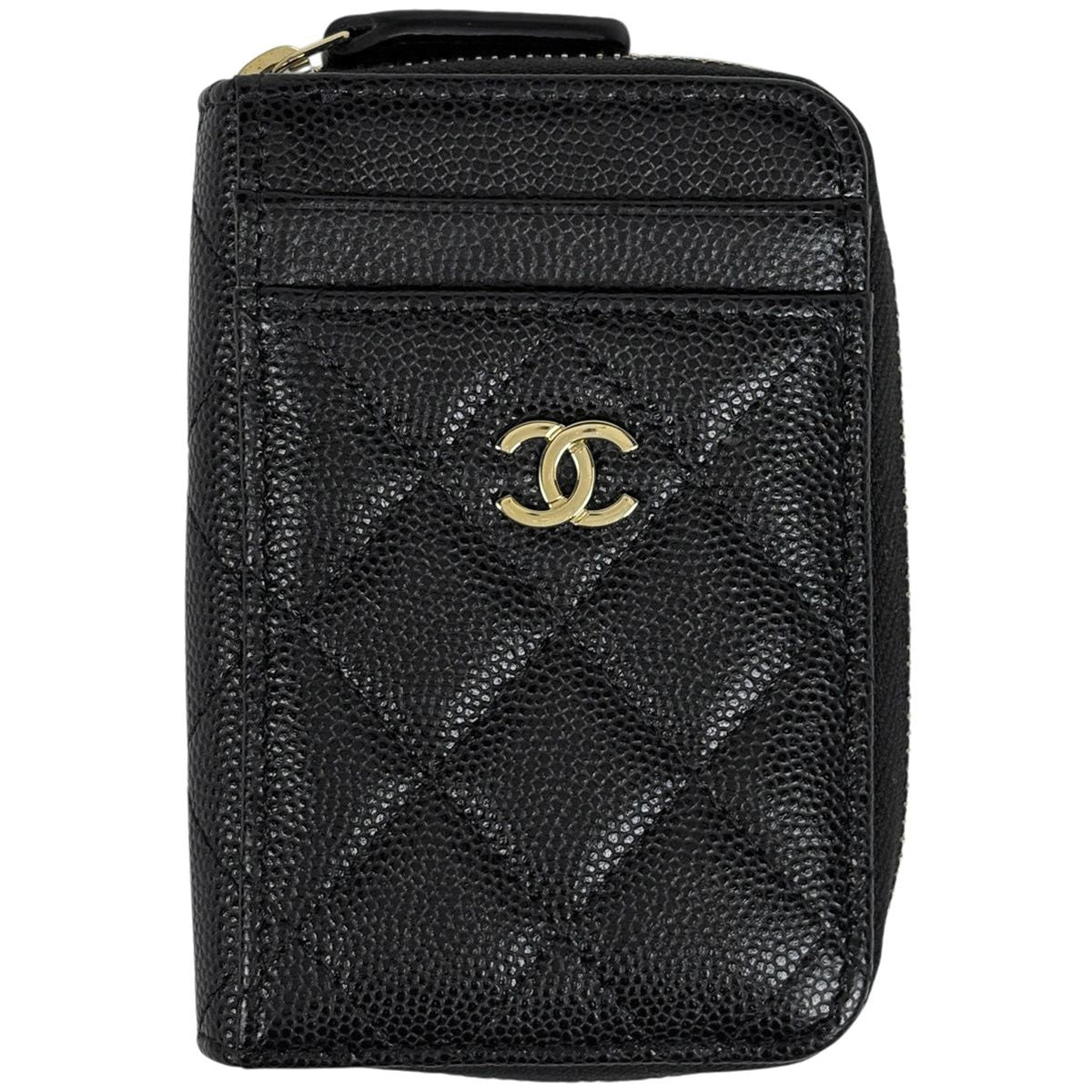 Chanel CC Logo Coin Case Card Caviar Leather Black