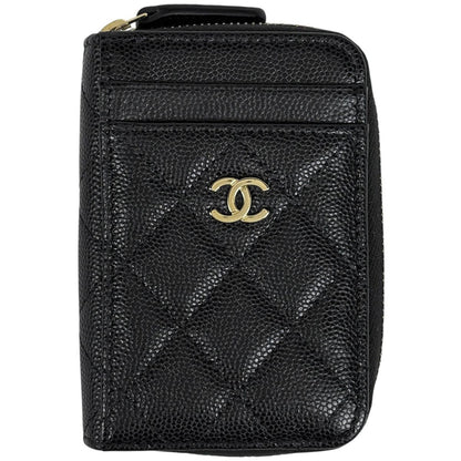 Chanel CC Logo Coin Case Card Caviar Leather Black