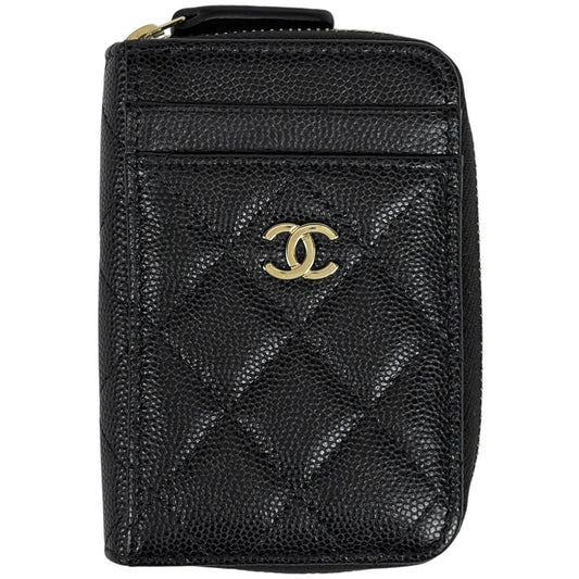 Chanel CC Logo Coin Case Card Caviar Leather Black