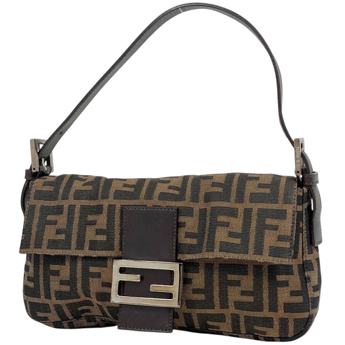 Fendi Zucca Pattern Mamma Baguette Shoulder Bag Canvas Brown