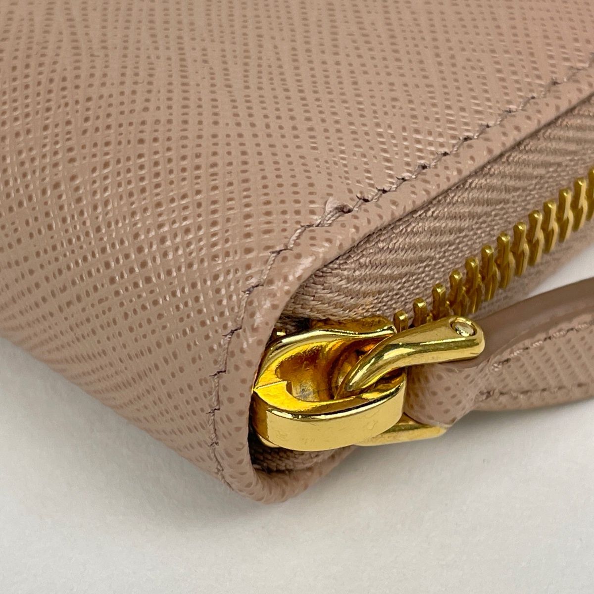 Prada Logo Zip Around Wallet Round Zip Saffiano Leather Beige — view 3