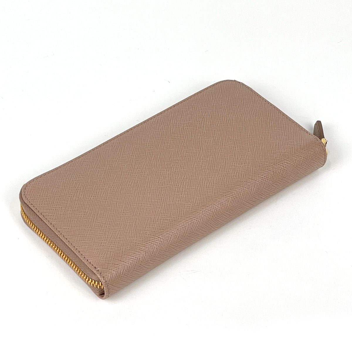 Prada Logo Zip Around Wallet Round Zip Saffiano Leather Beige — view 2
