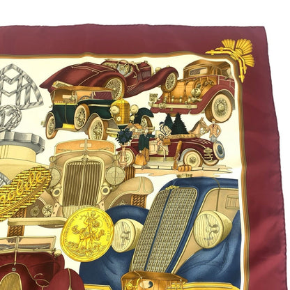 Hermes Automobile Carre 90 Wine Red Multicolor Silk Scarf — view 5