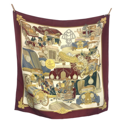 Hermes Automobile Carre 90 Wine Red Multicolor Silk Scarf — view 2