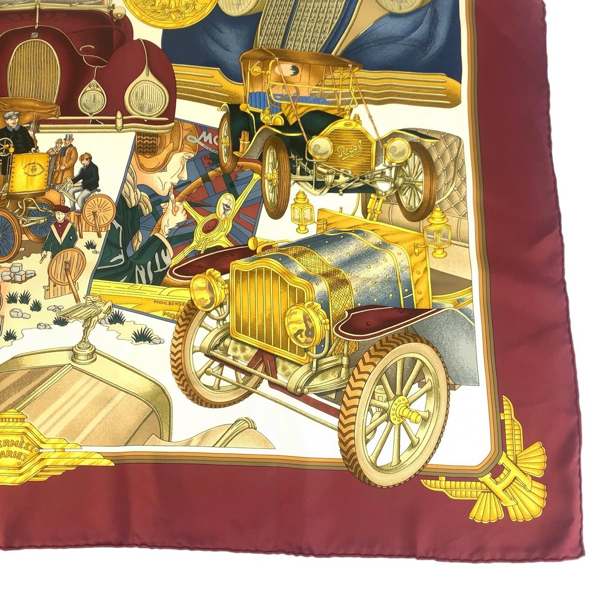 Hermes Automobile Carre 90 Wine Red Multicolor Silk Scarf — view 7