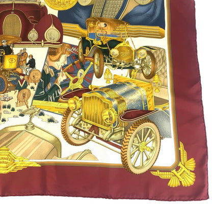 Hermes Automobile Carre 90 Wine Red Multicolor Silk Scarf — view 7