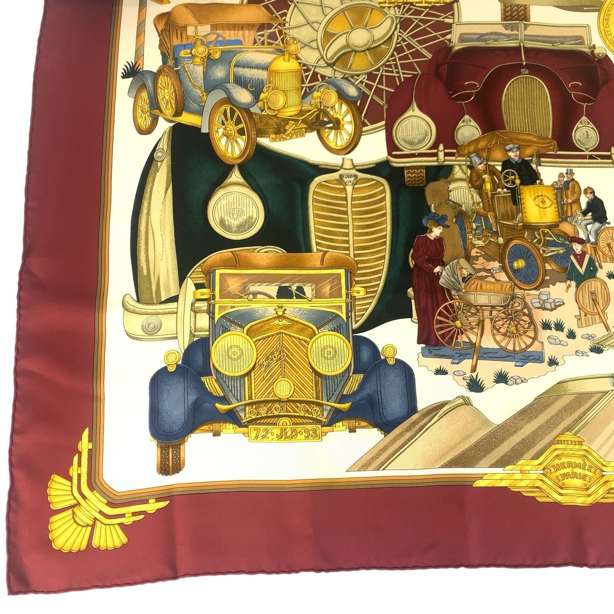 Hermes Automobile Carre 90 Wine Red Multicolor Silk Scarf — view 6