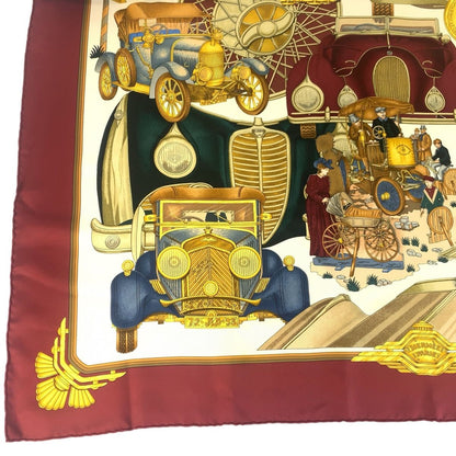 Hermes Automobile Carre 90 Wine Red Multicolor Silk Scarf — view 6