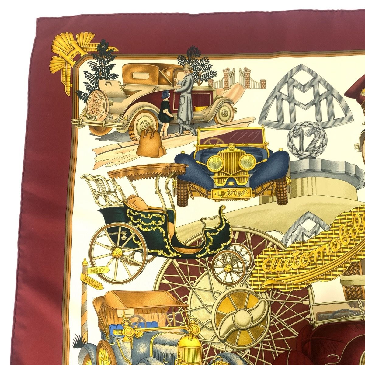 Hermes Automobile Carre 90 Wine Red Multicolor Silk Scarf — view 4
