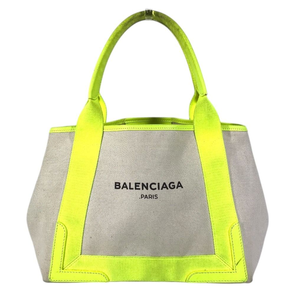 Balenciaga Handbag Navy Cabas S Leather Canvas Yellow