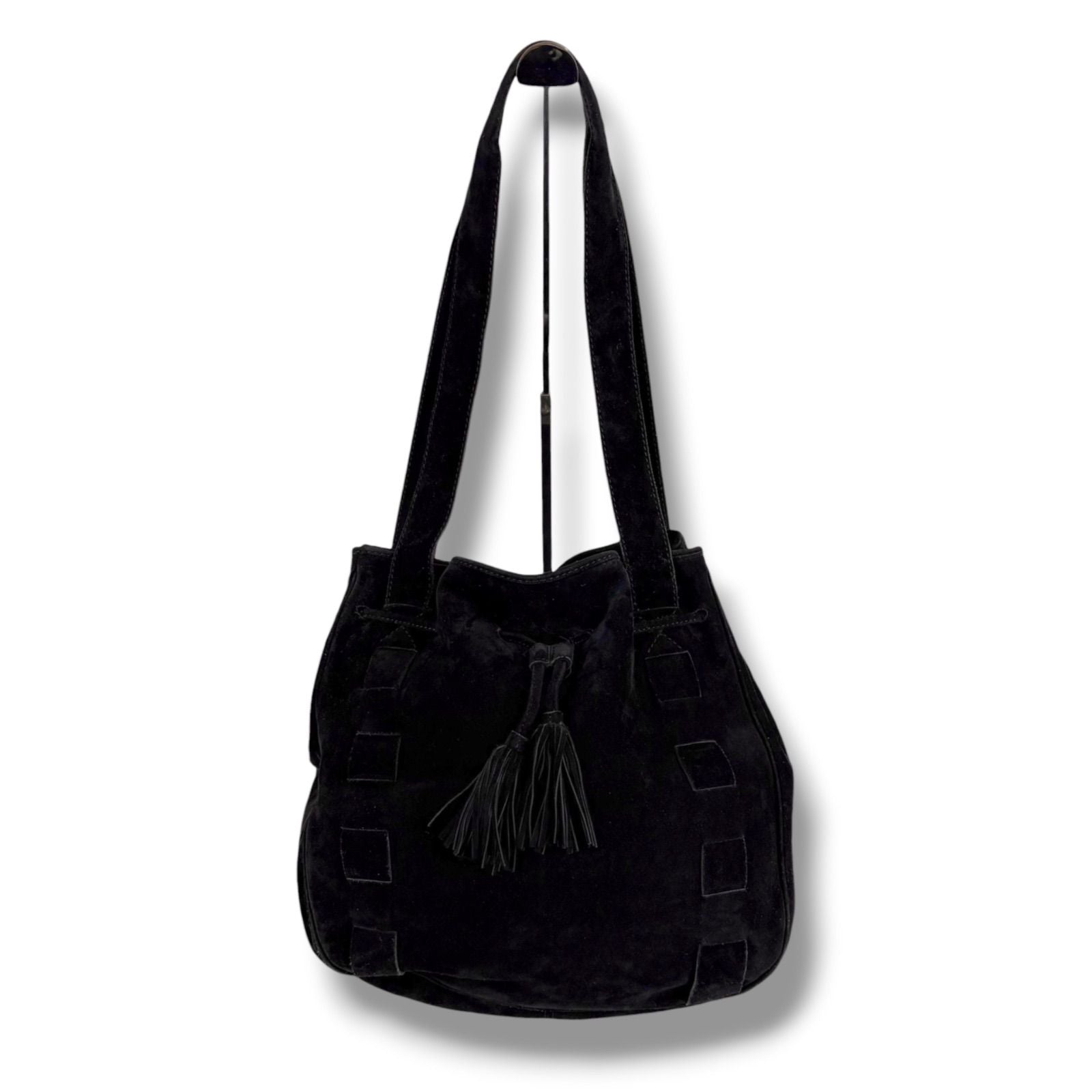 Bottega Veneta Tassel Drawstring Shoulder Bag Tote Black Suede Leather