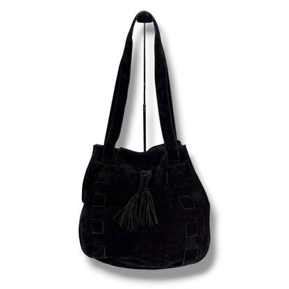 Bottega Veneta Tassel Drawstring Shoulder Bag Tote Black Suede Leather