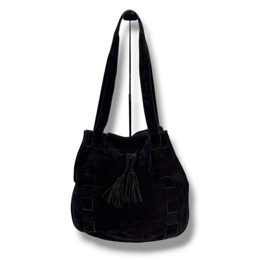 Bottega Veneta Tassel Drawstring Shoulder Bag Tote Black Suede Leather