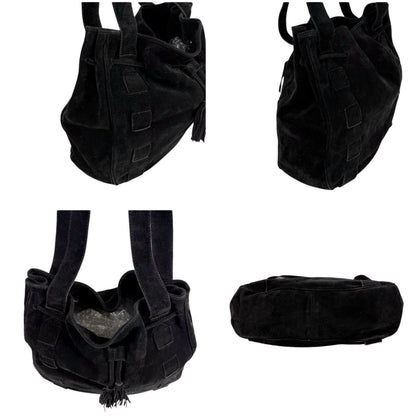 Bottega Veneta Tassel Drawstring Shoulder Bag Tote Black Suede Leather — view 5