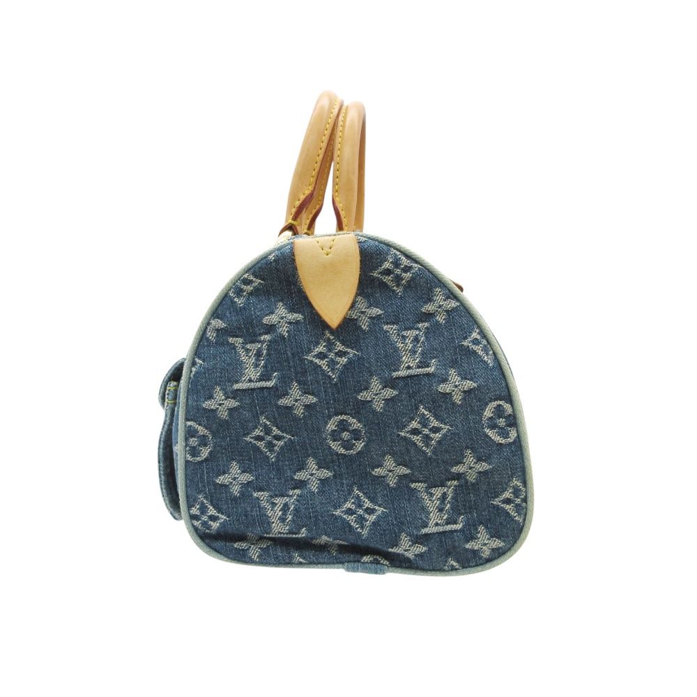 Louis Vuitton Handbag Monogram Denim Neo Speedy Gold Leather Mini Boston Purse — view 2