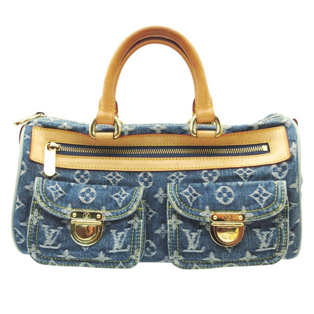 Louis Vuitton Handbag Monogram Denim Neo Speedy Gold Leather Mini Boston Purse