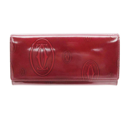 Cartier Wallet Happy Birthday Patent Enamel Flap Logo Allover Pattern Bordeaux