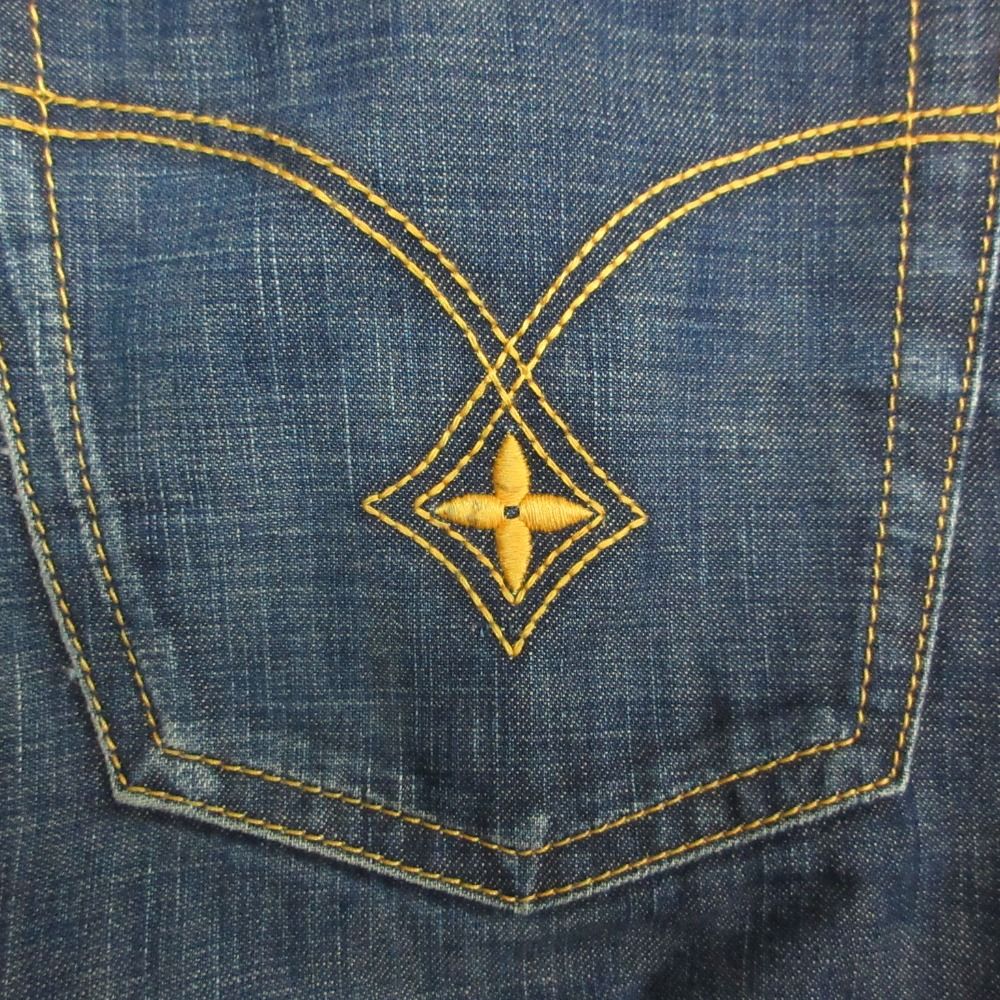 Louis Vuitton Denim Pants Monogram Flower Embroidery Jeans Pan Indigo Blue — view 8