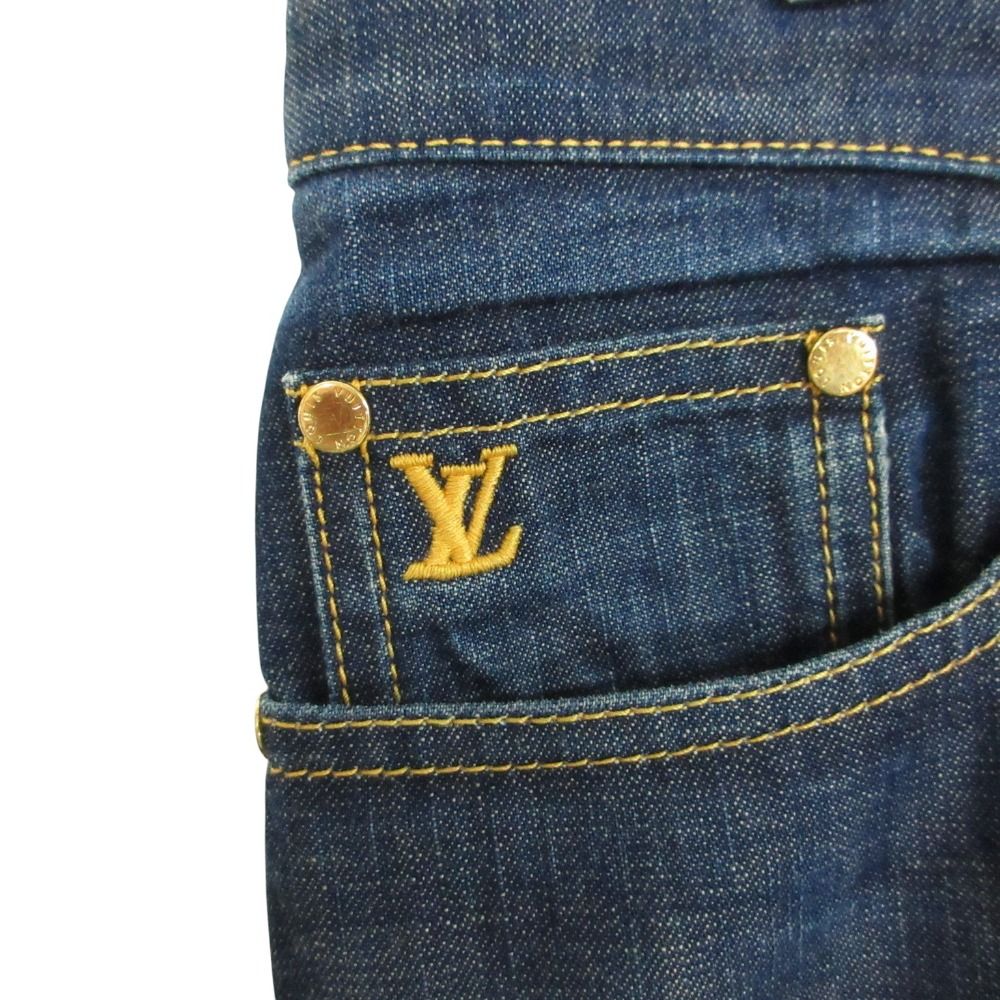 Louis Vuitton Denim Pants Monogram Flower Embroidery Jeans Pan Indigo Blue — view 5