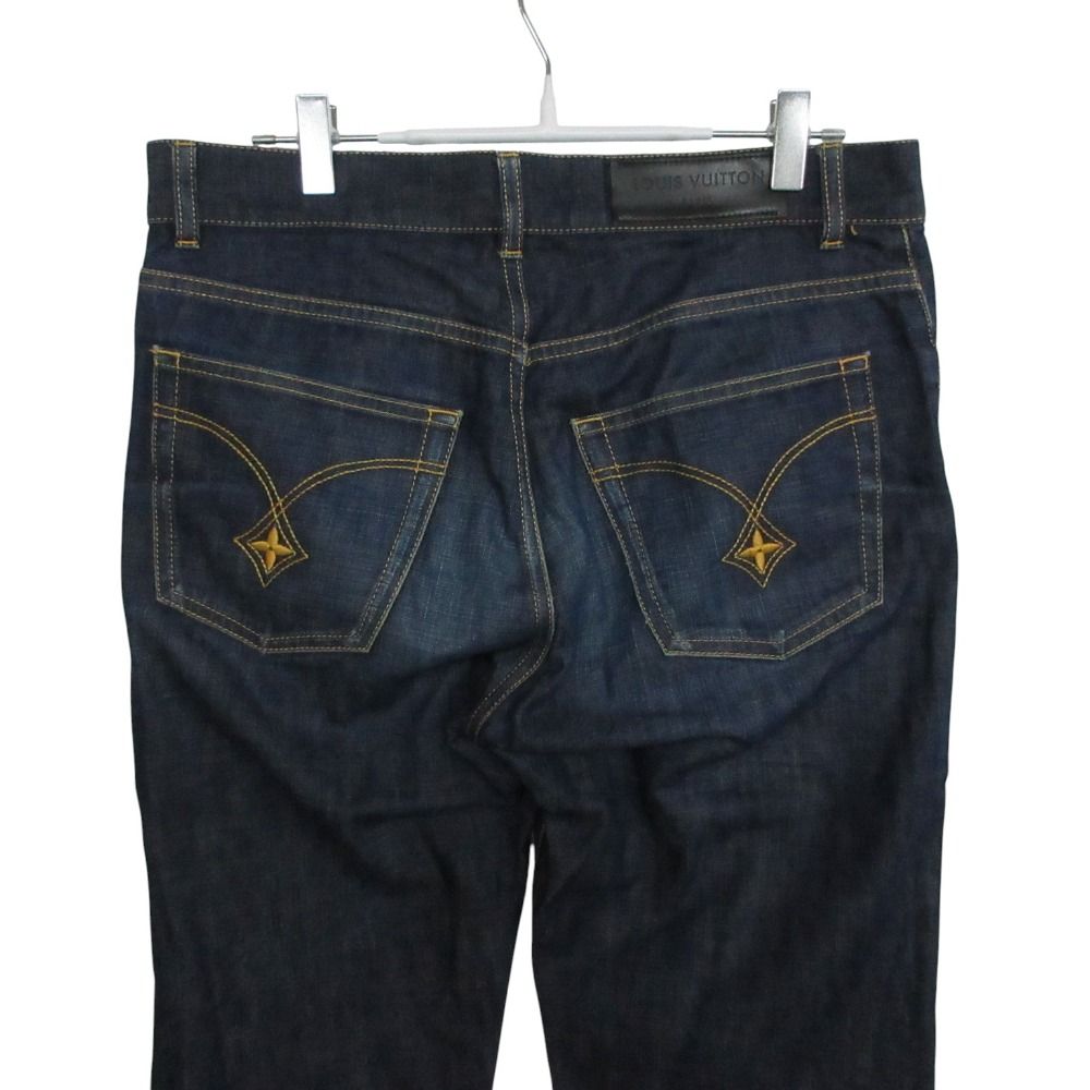 Louis Vuitton Denim Pants Monogram Flower Embroidery Jeans Pan Indigo Blue — view 3