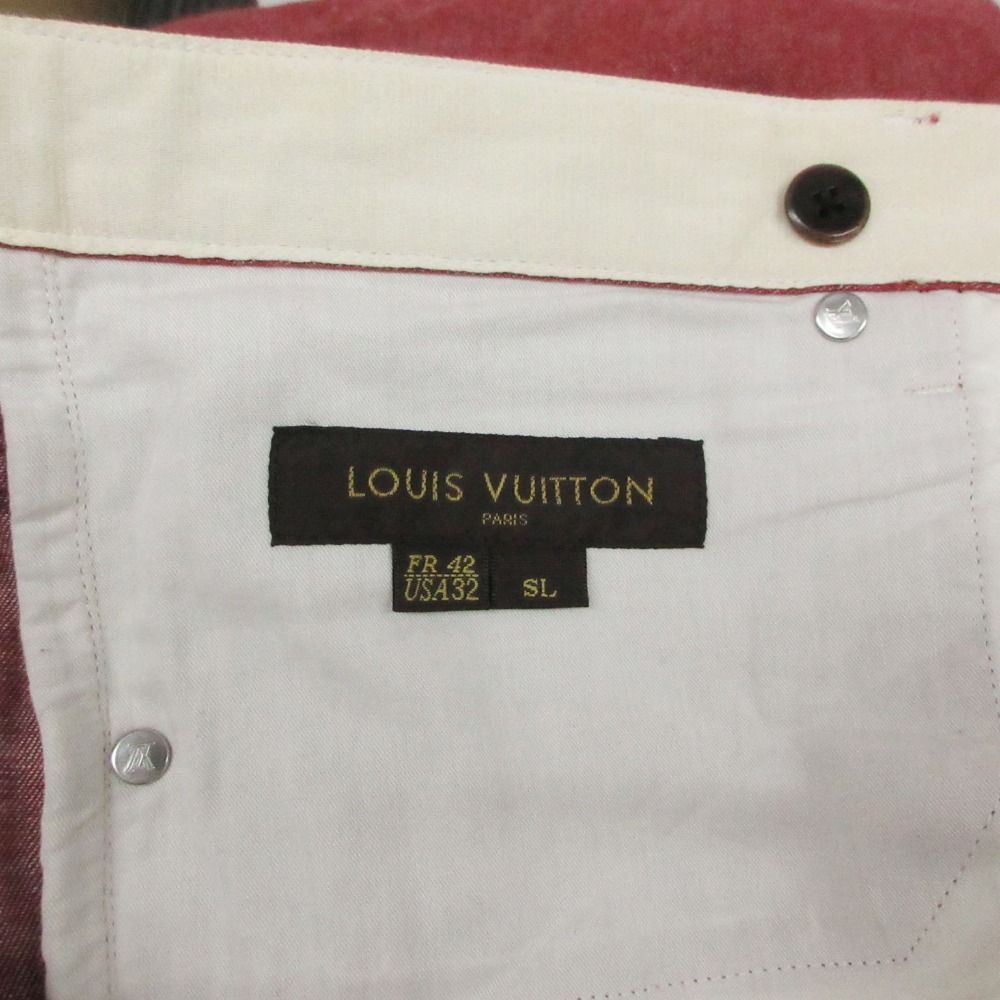 Louis Vuitton Pants Back Logo Slim Cotton Straight Trousers Red 32 SL — view 9