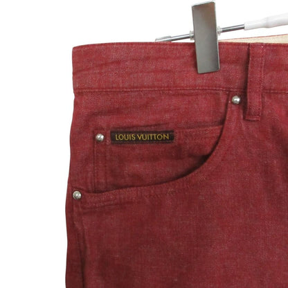 Louis Vuitton Pants Back Logo Slim Cotton Straight Trousers Red 32 SL — view 6