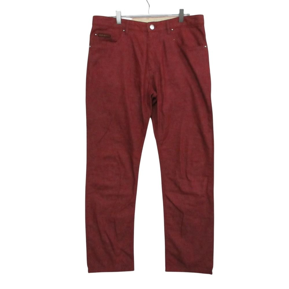 Louis Vuitton Pants Back Logo Slim Cotton Straight Trousers Red 32 SL
