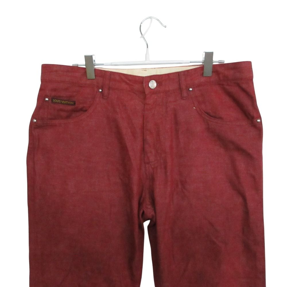 Louis Vuitton Pants Back Logo Slim Cotton Straight Trousers Red 32 SL — view 4