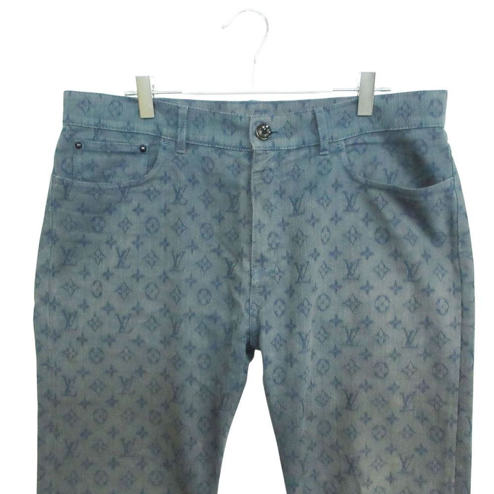 Louis Vuitton Denim Pants Monogram Allover Slim Jeans Pan Indigo Blue 33 — view 4