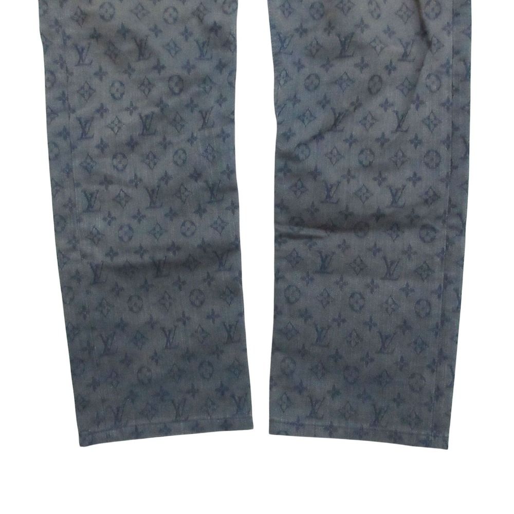 Louis Vuitton Denim Pants Monogram Allover Slim Jeans Pan Indigo Blue 33 — view 5
