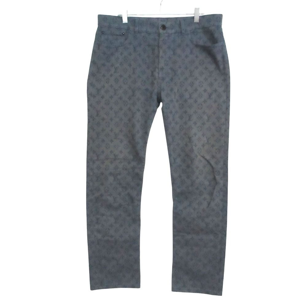 Louis Vuitton Denim Pants Monogram Allover Slim Jeans Pan Indigo Blue 33