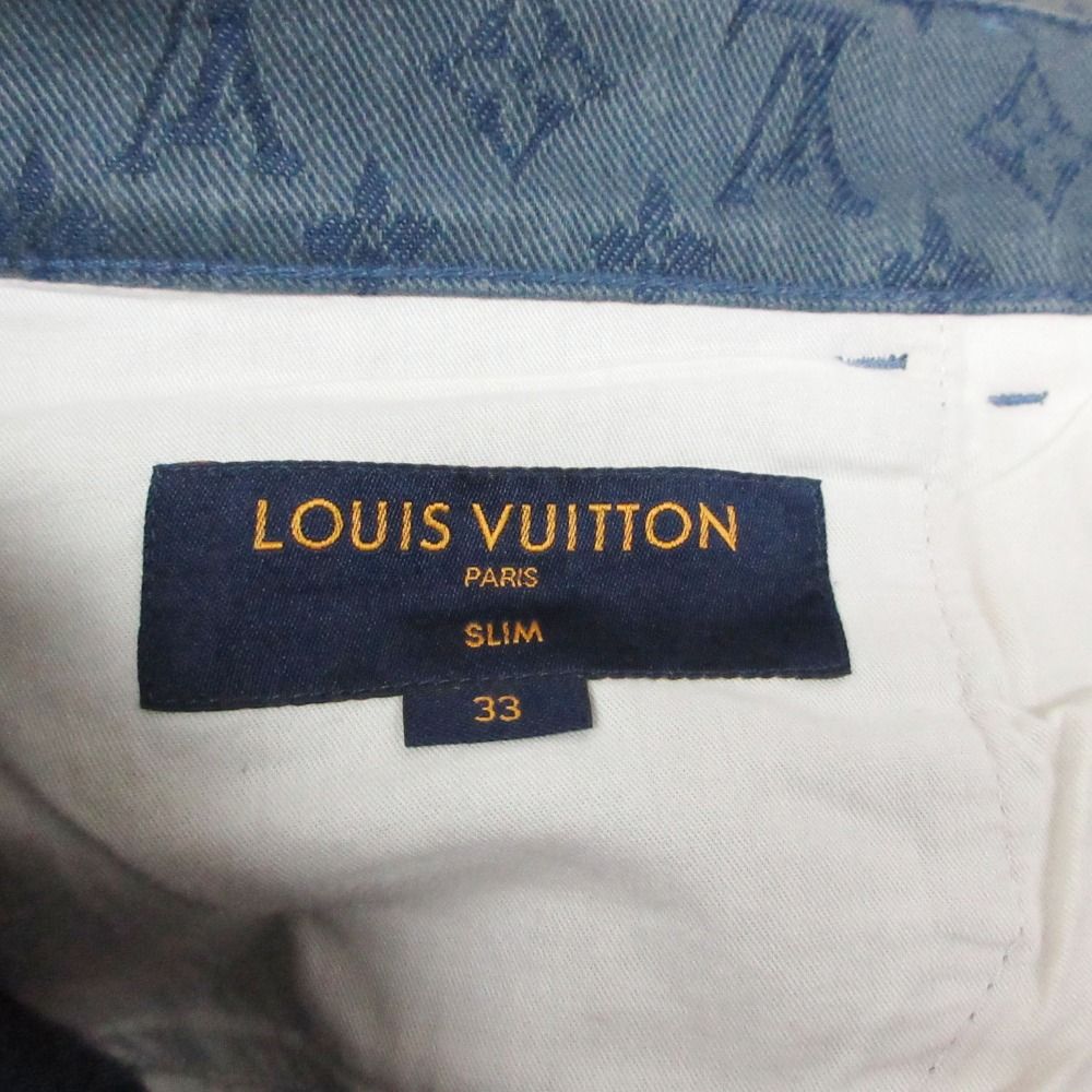 Louis Vuitton Denim Pants Monogram Allover Slim Jeans Pan Indigo Blue 33 — view 7