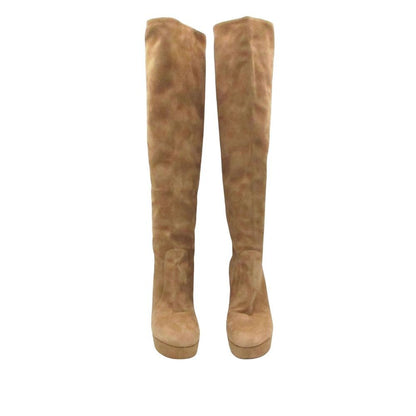 Prada Boots Suede Knee High Long Shoes Beige — view 3