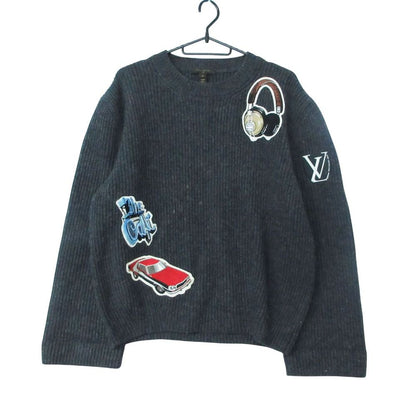 Louis Vuitton Knit Patch Ribbed Wool Cashmere Sweater Pullover Top Long Sleeve