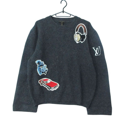 Louis Vuitton Knit Patch Ribbed Wool Cashmere Sweater Pullover Top Long Sleeve