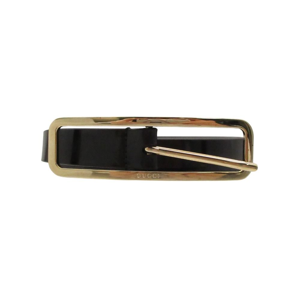 Gucci Belt Square Logo Buckle Patent Leather Narrow Black 80.32 — view 2