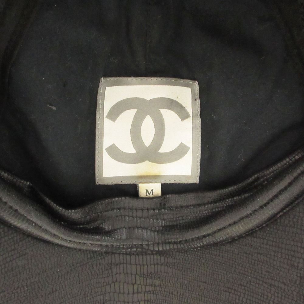 Chanel Sports Cap CC Logo Croco Embossed Leather Mesh Cap Hat Black — view 7