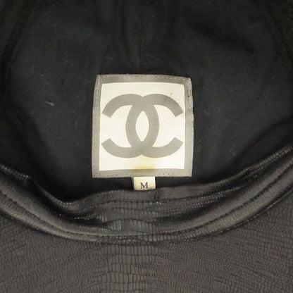 Chanel Sports Cap CC Logo Croco Embossed Leather Mesh Cap Hat Black — view 7