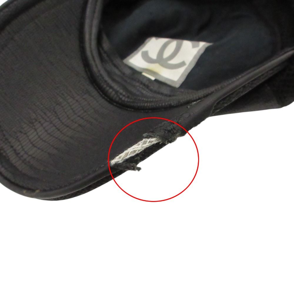 Chanel Sports Cap CC Logo Croco Embossed Leather Mesh Cap Hat Black — view 9