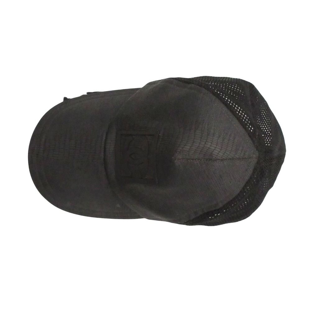 Chanel Sports Cap CC Logo Croco Embossed Leather Mesh Cap Hat Black — view 5