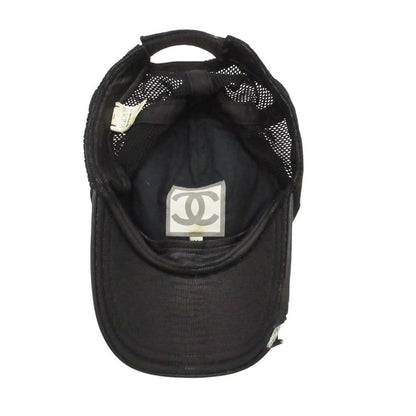 Chanel Sports Cap CC Logo Croco Embossed Leather Mesh Cap Hat Black — view 6