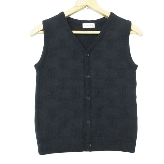 Celine Vest Sleeveless V-neck Knit Macadam Triomphe Logo Top Children's Navy