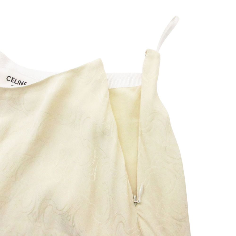 Celine Silk 100% Long Skirt Triomphe Pattern White 36 — view 6