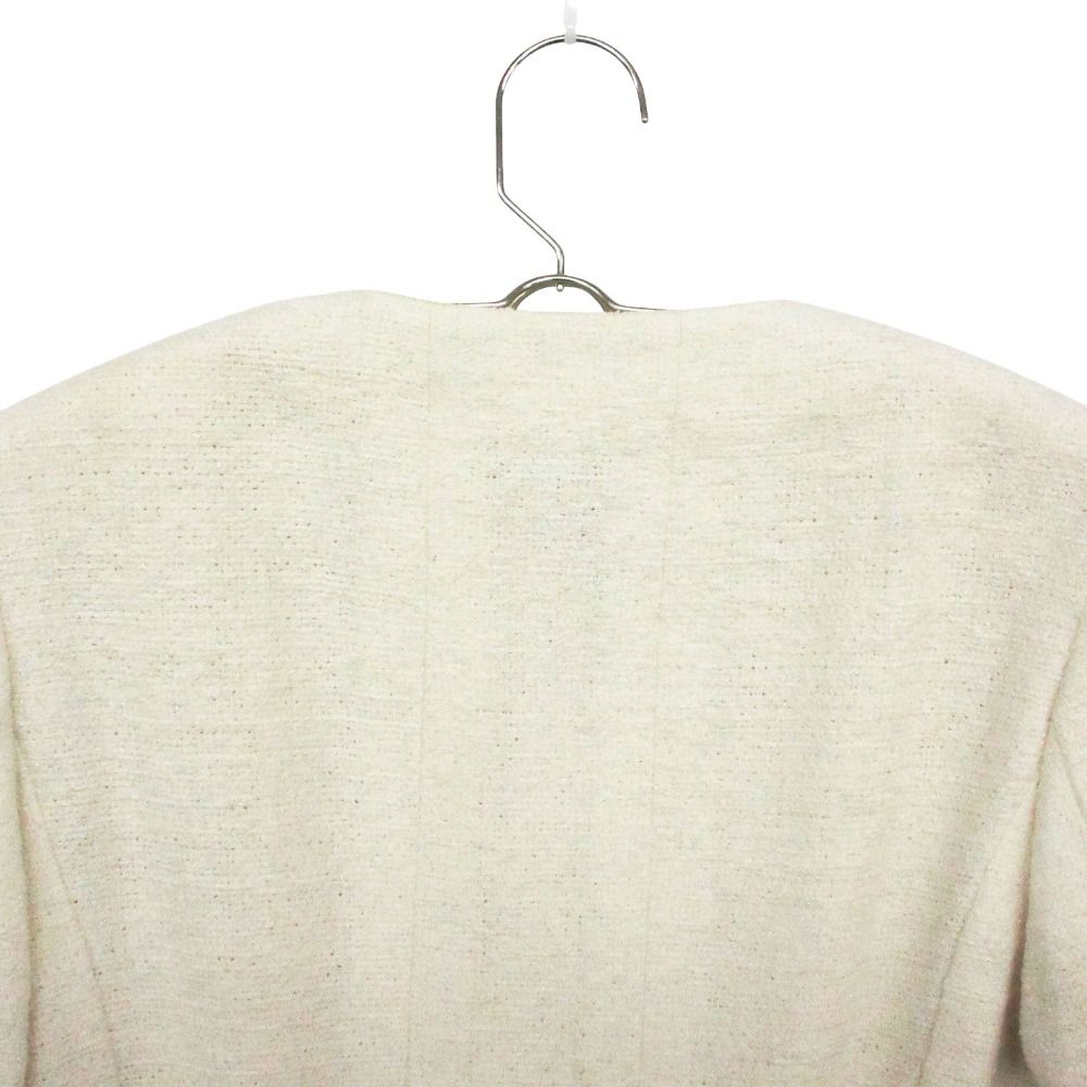 Chanel Tweed Collarless Jacket Blue Leather White — view 3