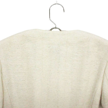 Chanel Tweed Collarless Jacket Blue Leather White — view 3