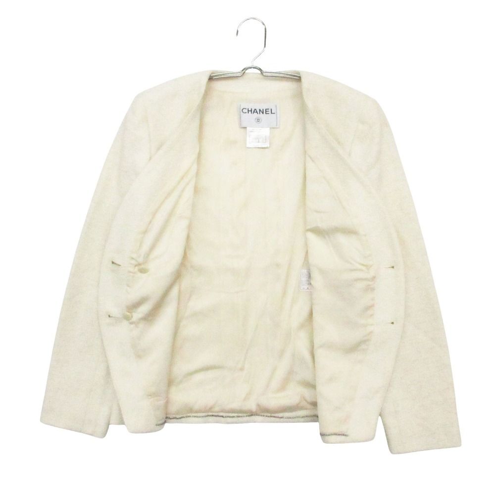 Chanel Tweed Collarless Jacket Blue Leather White — view 5